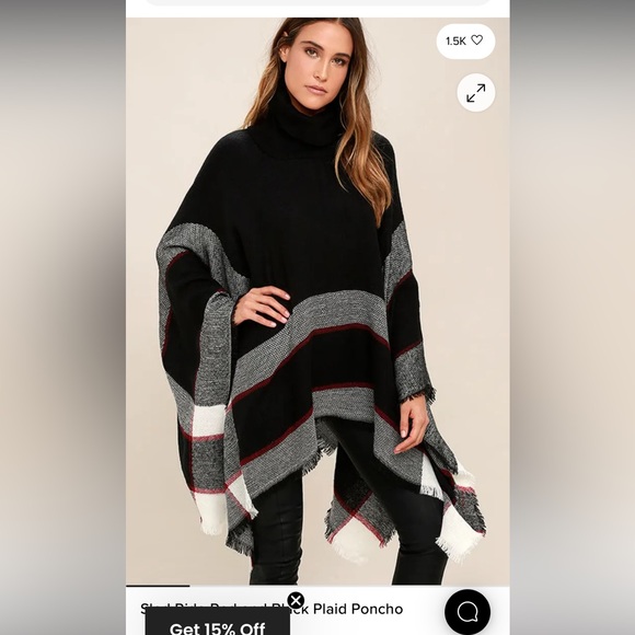 ❤️Beautiful Lulus Plaid Cape Poncho Cherry Red, Grey, Black 🍒🥀🖤 - Picture 2 of 4